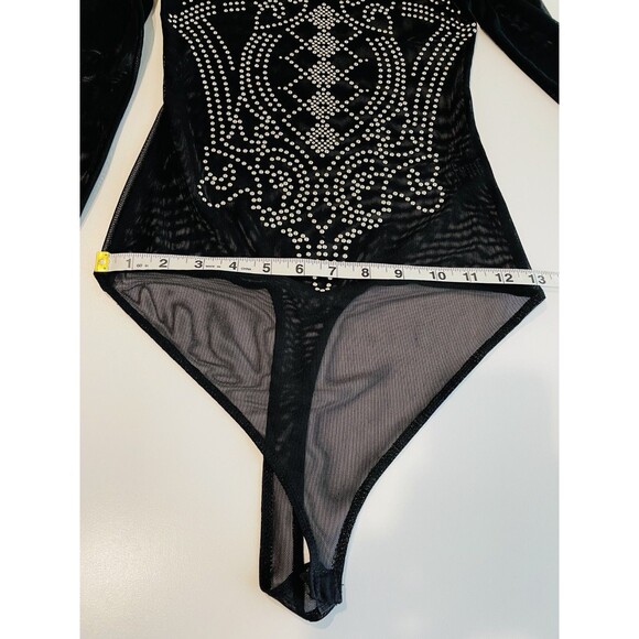Iris Juniors Mesh Studded Bodysuit Long Sleeve Black Size Sm-Med Bodysuit Sheer - Picture 12 of 15